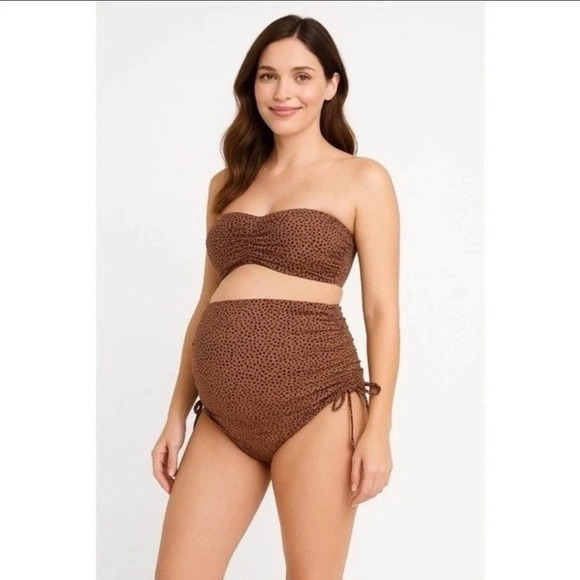 A Pea In The Pod Maternity Bikini Swimsuit Strapless Bandeau Animal Print Small - Picture 1 of 2